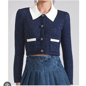 Self-Portrait Navy Jacket with White Accents NAVY CONTRAST COLLAR
CARDIGAN